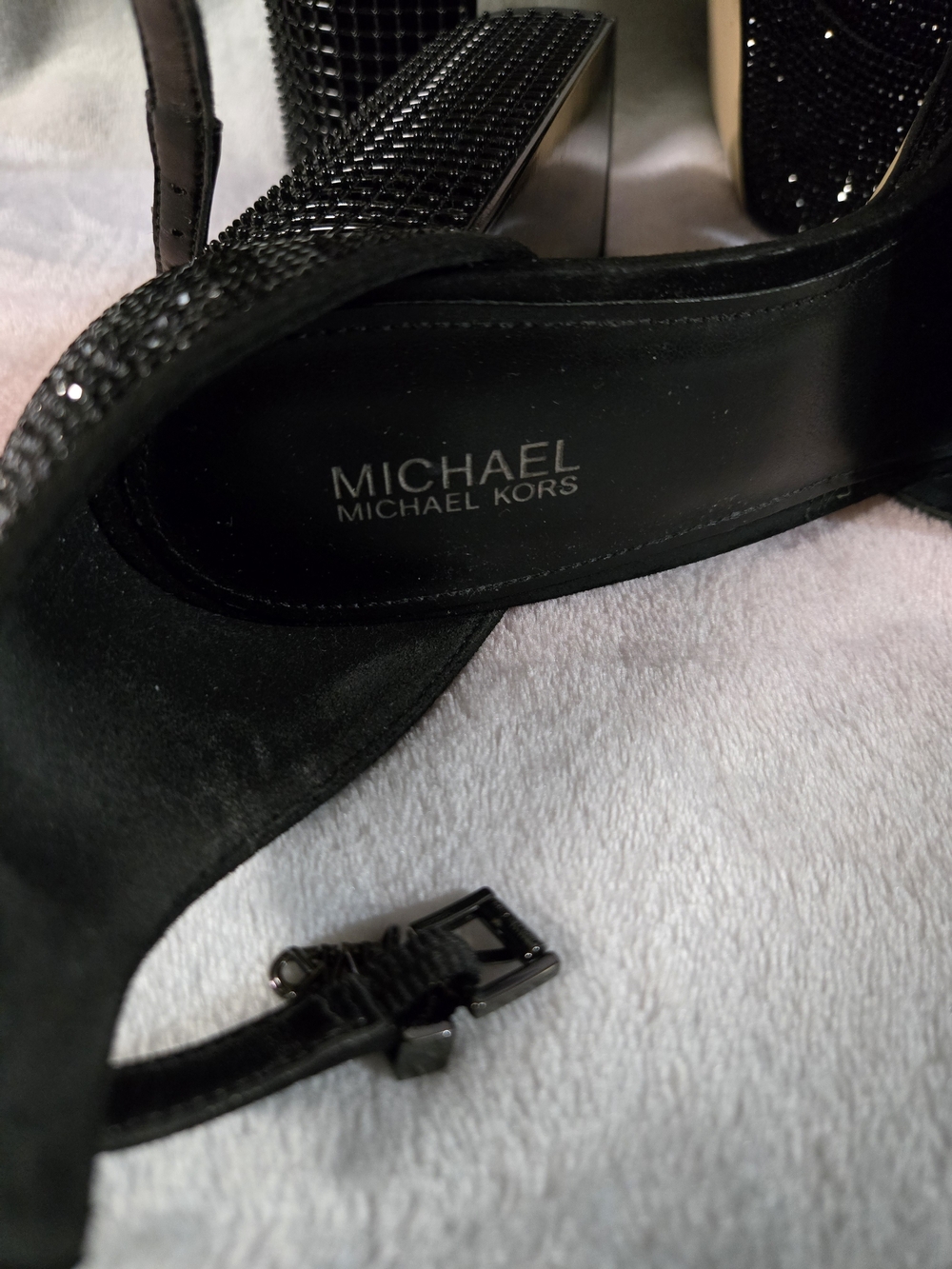 MICHAEL Michael Kors Black Crystal Platform Block Heel Sandals - Picture 6 of 7